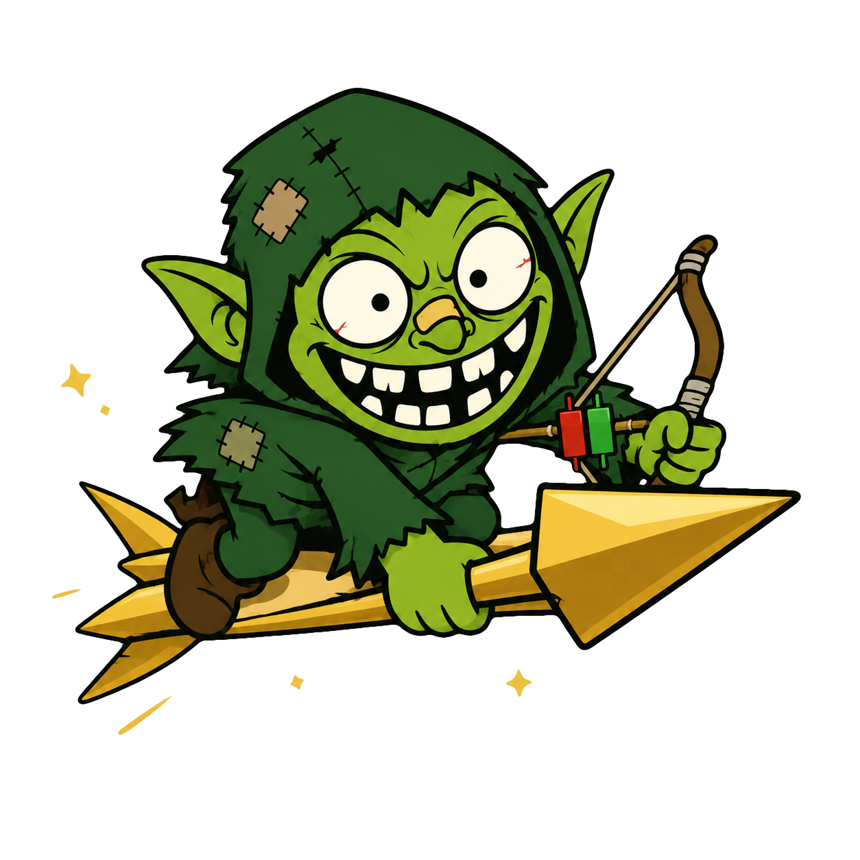 Bowzo rides a giant golden arrow